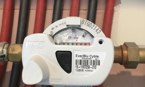 Close-up of a remotely read meter.
