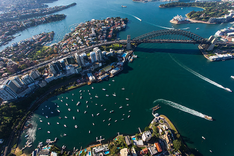 Scenic aerial view of Sydney Harbour and North Sydney.