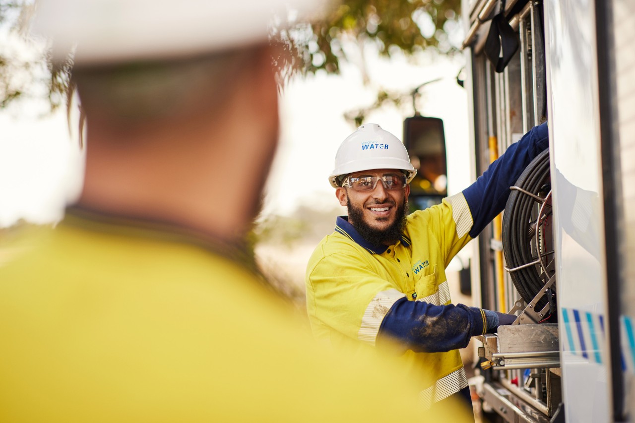 Sydney Water staff  at truck