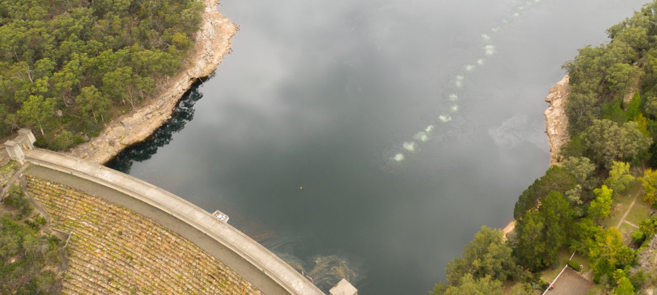 An aerial photo of Avon dam