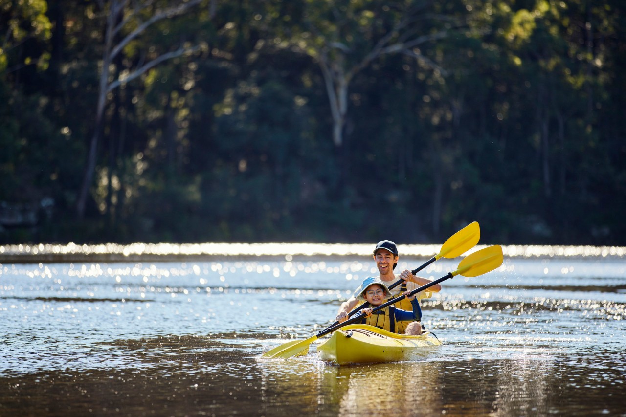 Kayaking on the river.