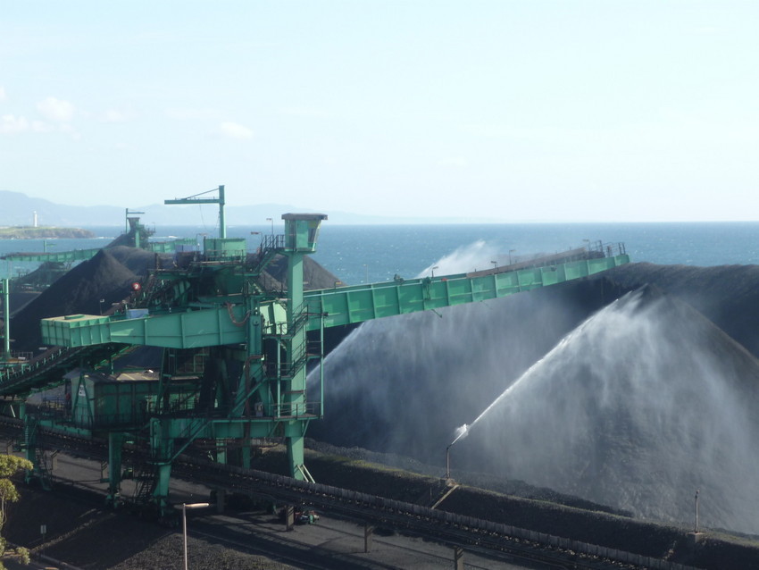 Water being sprayed to suppress dust