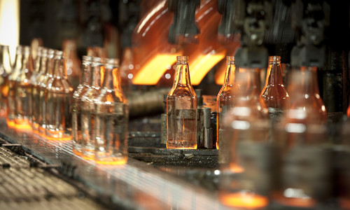 Bottles on a production line in a factory