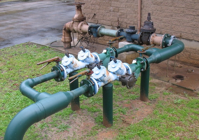 A backflow prevention containment device on a business customer's site.