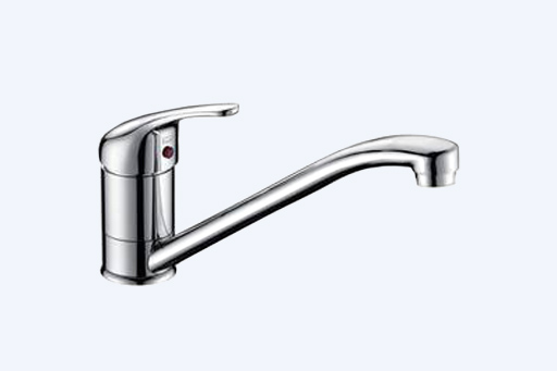 Kitchen flick mixer tap with straight spout.